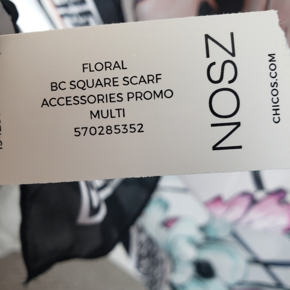 NWT Chico's Satin Floral White Multicolored Scarf - Picture 5 of 5